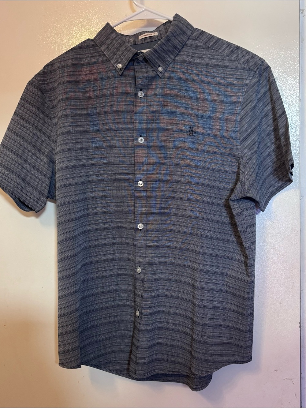 Men's Short-Sleeve Button-Down Shirt in Blue-Gray Stripe